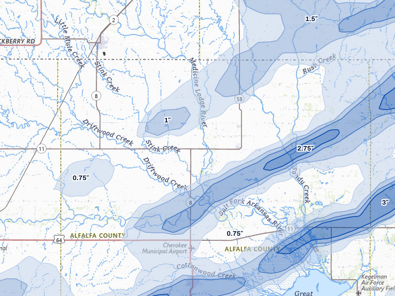 NEXRAD radar-signature map of the hail over Burlington, OK