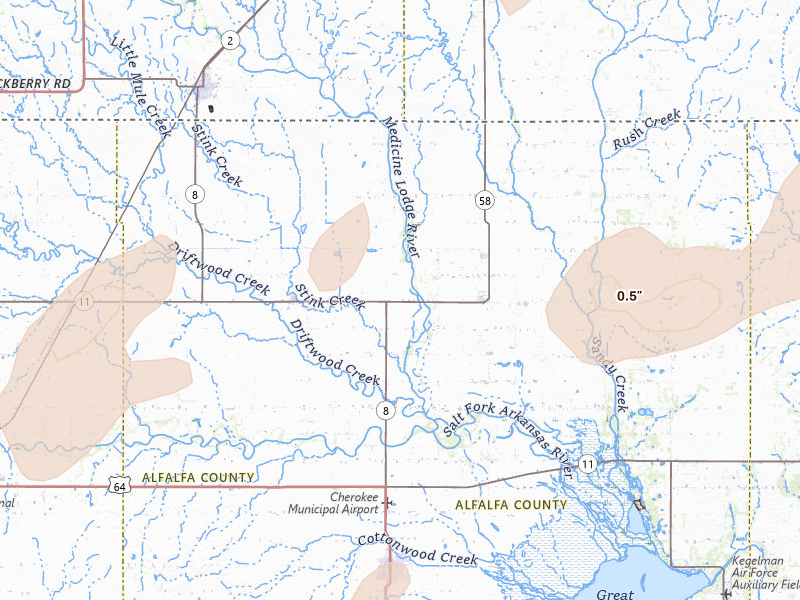 Radar-estimated hail-size map of the storm over Burlington, OK on May 29, 2026