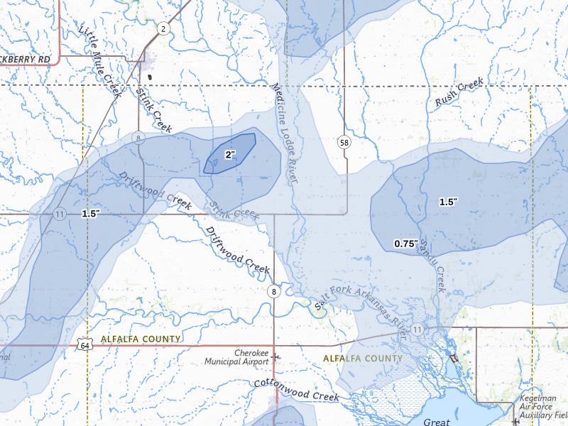 NEXRAD radar-signature map of the hail storm over Burlington, OK on May 29, 2026
