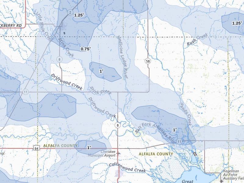 NEXRAD radar-signature map of the hail storm over Burlington, OK on Jun 1, 2026