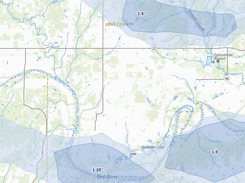 NEXRAD radar-signature map of the hail over Burneyville, OK