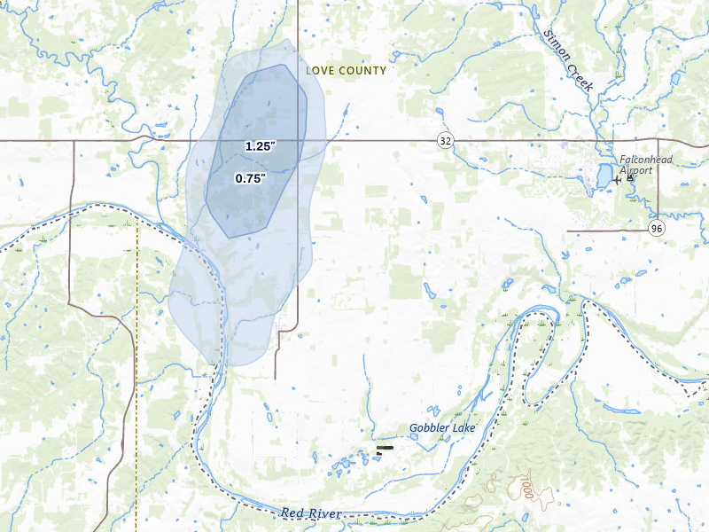 NEXRAD radar-signature map of the hail storm over Burneyville, OK on Jun 6, 2026