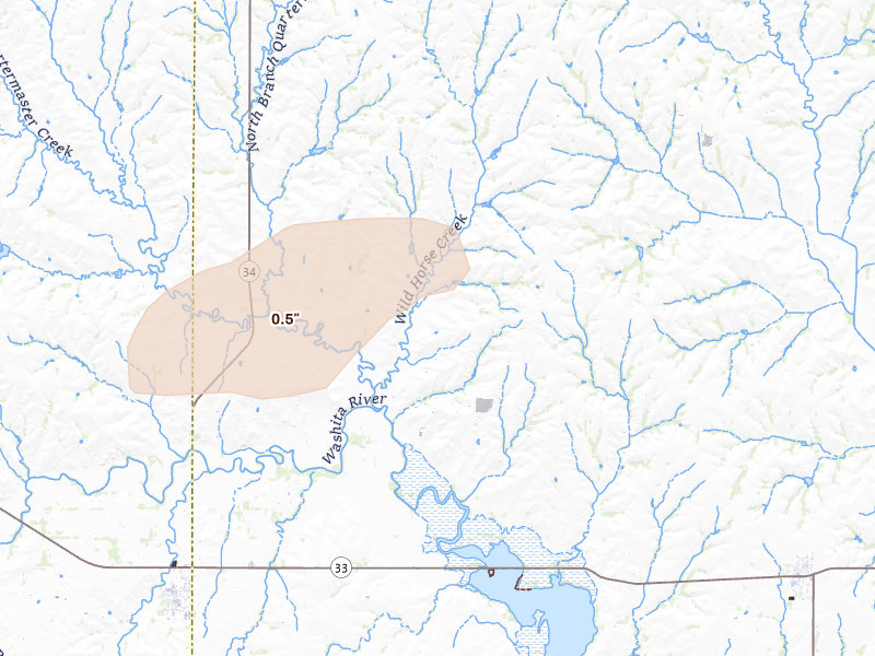 Radar-estimated hail-size map of the storm over Butler, OK on Apr 17, 2026