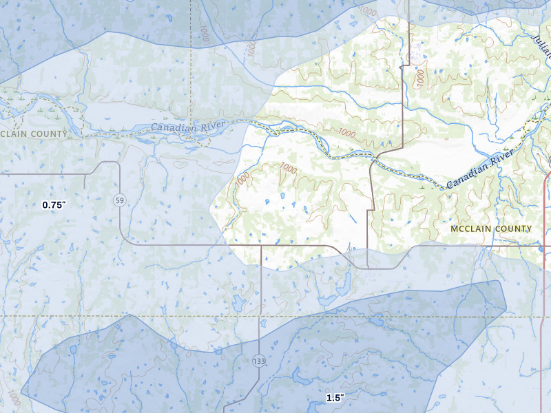 NEXRAD radar-signature map of the hail storm over Byars, OK on Mar 6, 2026