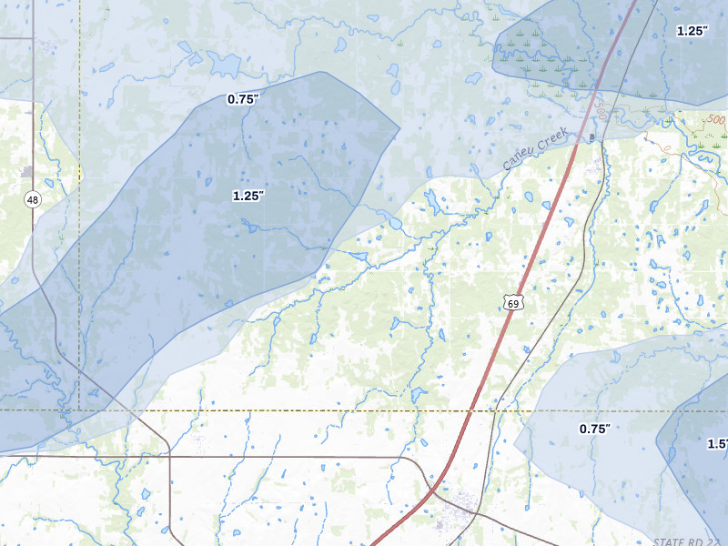 NEXRAD radar-signature map of the hail storm over Caddo, OK on Mar 4, 2026