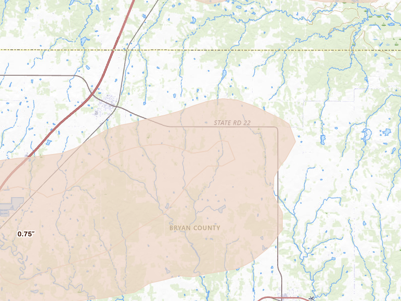 Radar-estimated hail-size map of the storm over Caddo, OK on Apr 28, 2026