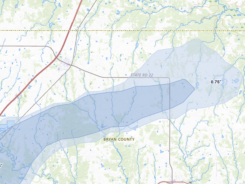 NEXRAD radar-signature map of the hail storm over Caddo, OK on Apr 28, 2026