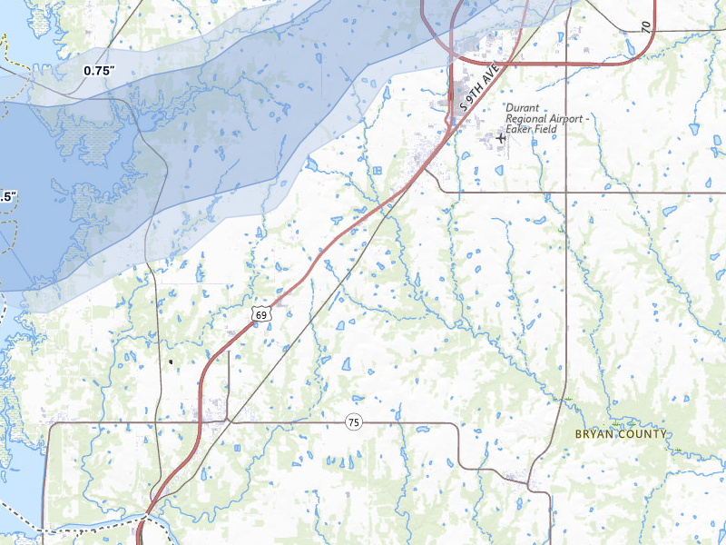 NEXRAD radar-signature map of the hail storm over Calera, OK on Apr 28, 2026
