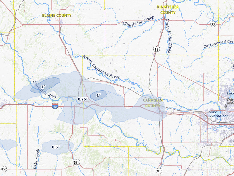 NEXRAD radar-signature map of the hail storm over Calumet, OK on May 15, 2026