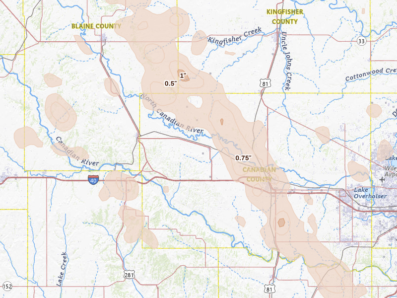 Radar-estimated hail-size map of the storm over Calumet, OK