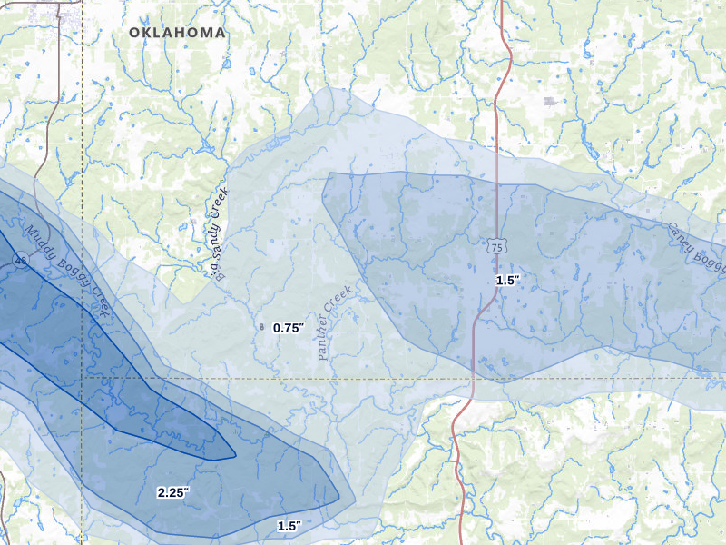 NEXRAD radar-signature map of the hail over Calvin, OK