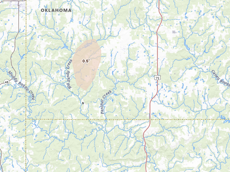 Radar-estimated hail-size map of the storm over Calvin, OK on May 19, 2026