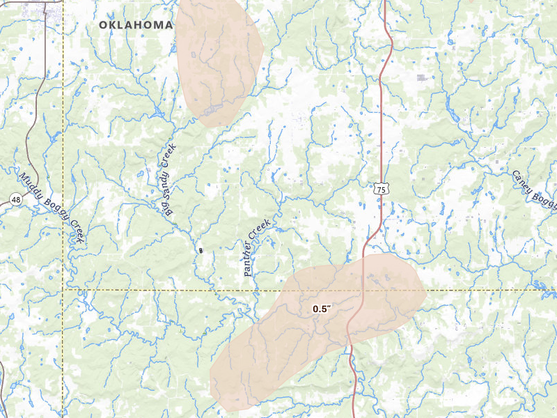 Radar-estimated hail-size map of the storm over Calvin, OK