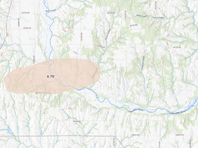 Radar-estimated hail-size map of the storm over Camargo, OK