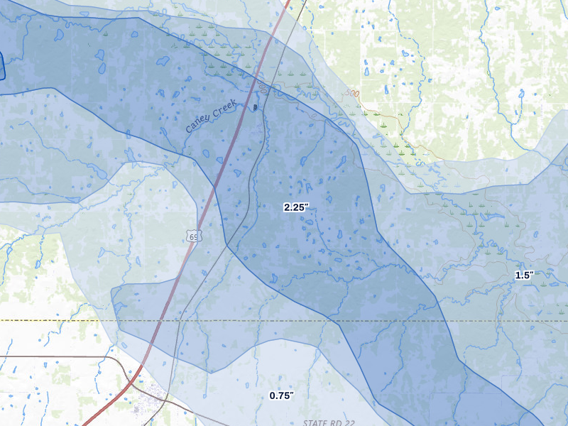 NEXRAD radar-signature map of the hail storm over Caney, OK on Apr 25, 2026