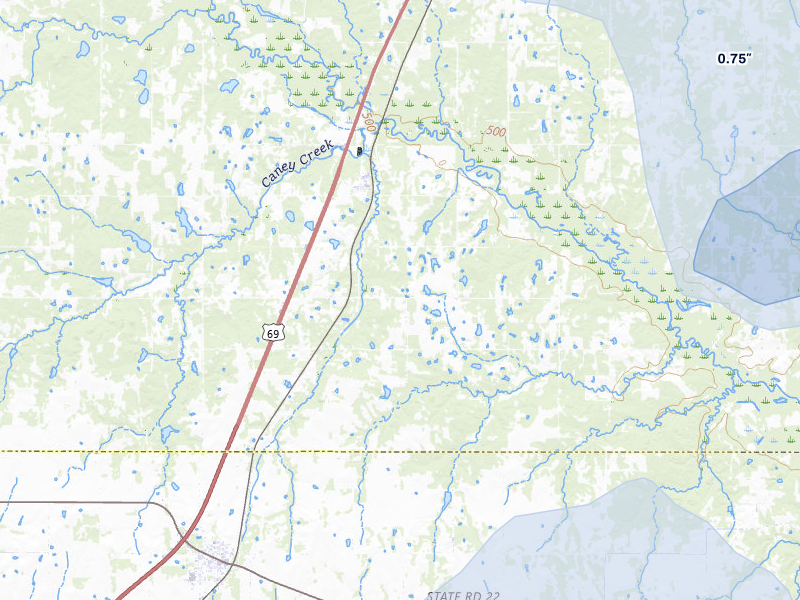 NEXRAD radar-signature map of the hail storm over Caney, OK on Apr 28, 2026