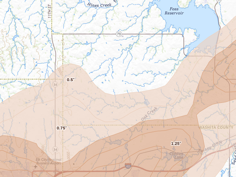 Radar-estimated hail-size map of the storm over Canute, OK