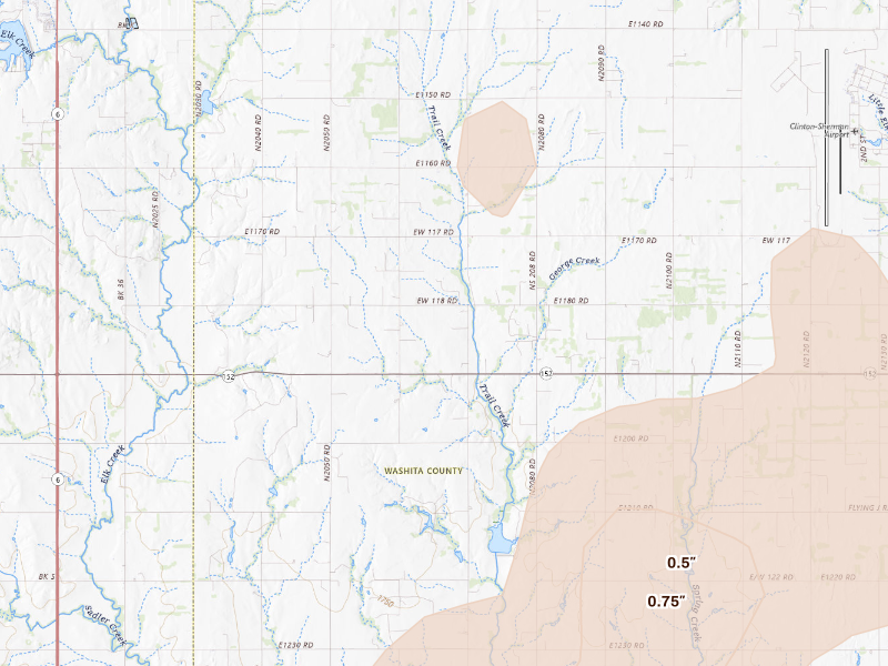 Radar-estimated hail-size map of the storm over Canute, OK