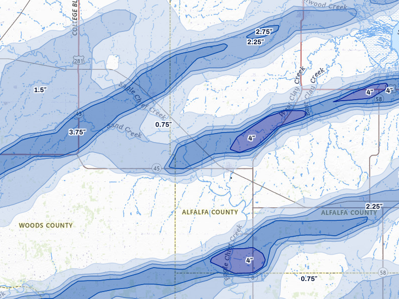 NEXRAD radar-signature map of the hail storm over Carmen, OK on Apr 17, 2026