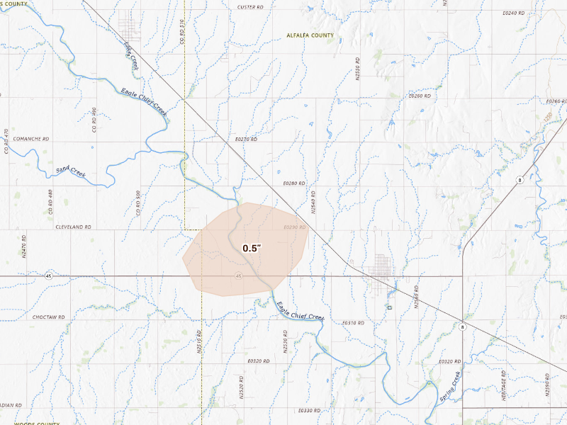 Radar-estimated hail-size map of the storm over Carmen, OK