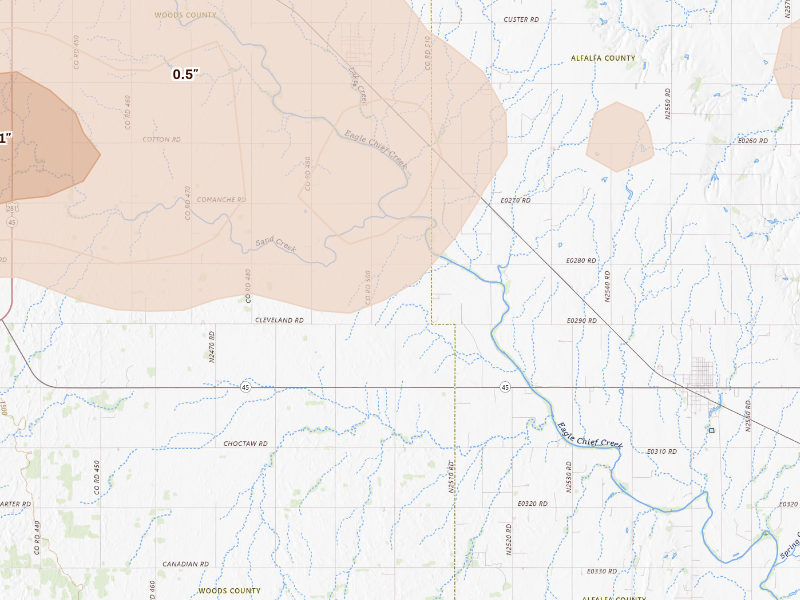Radar-estimated hail-size map of the storm over Carmen, OK