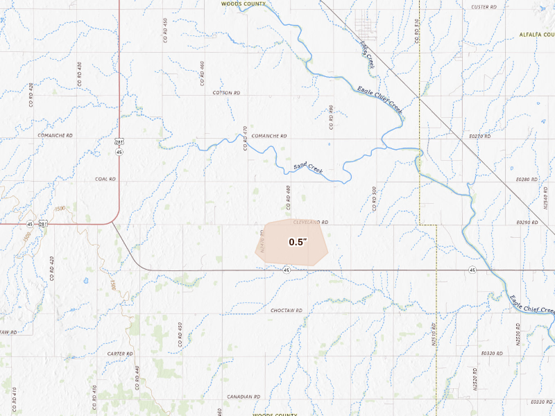 Radar-estimated hail-size map of the storm over Carmen, OK