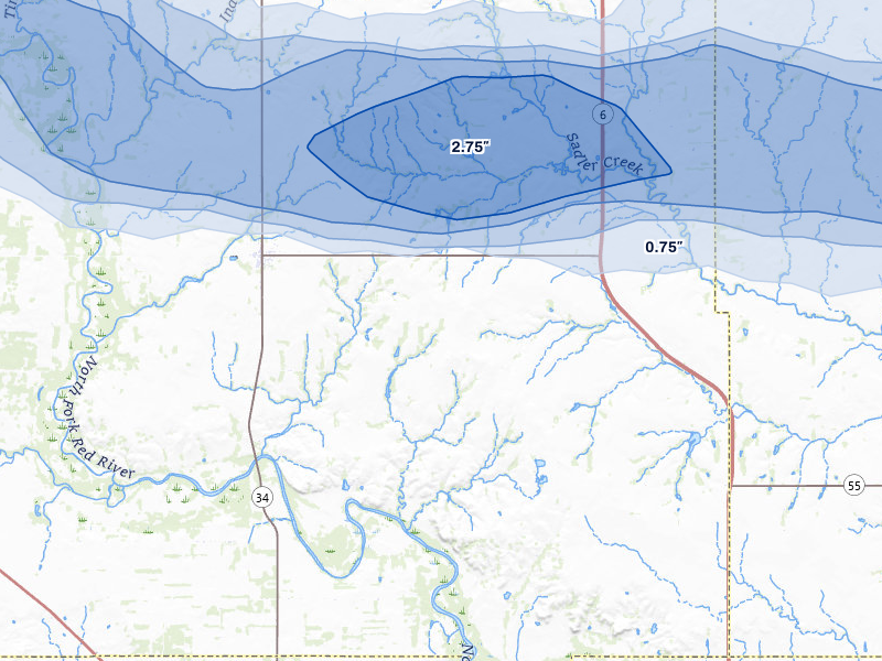 NEXRAD radar-signature map of the hail storm over Carter, OK on May 9, 2026
