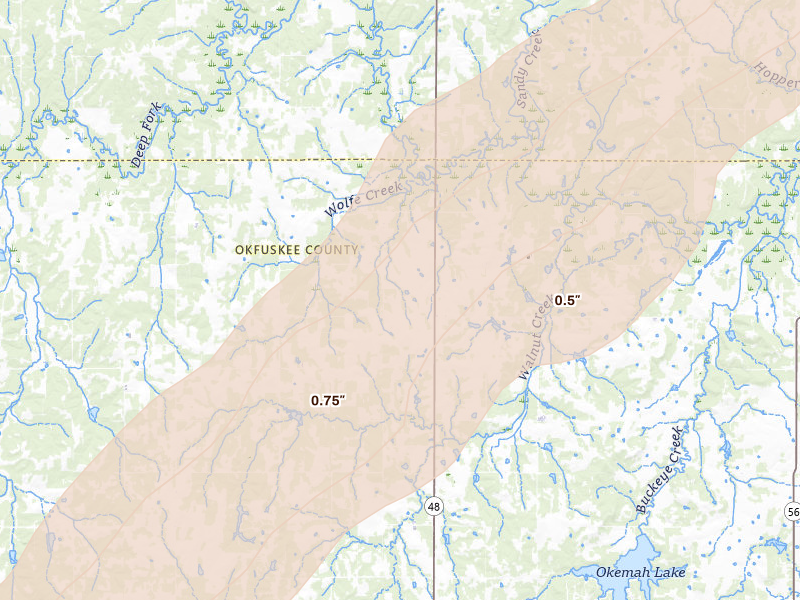 Radar-estimated hail-size map of the storm over Castle, OK on Mar 6, 2026