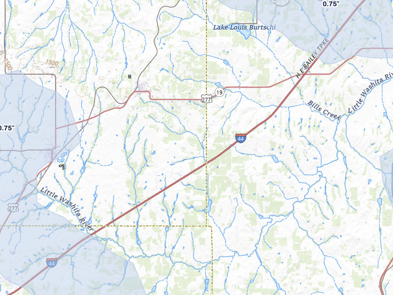 NEXRAD radar-signature map of the hail over Cement, OK