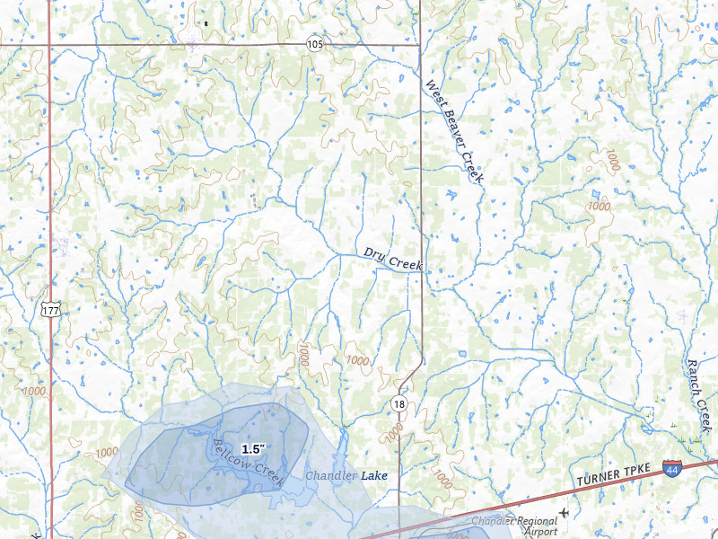 NEXRAD radar-signature map of the hail storm over Chandler, OK on Aug 7, 2026