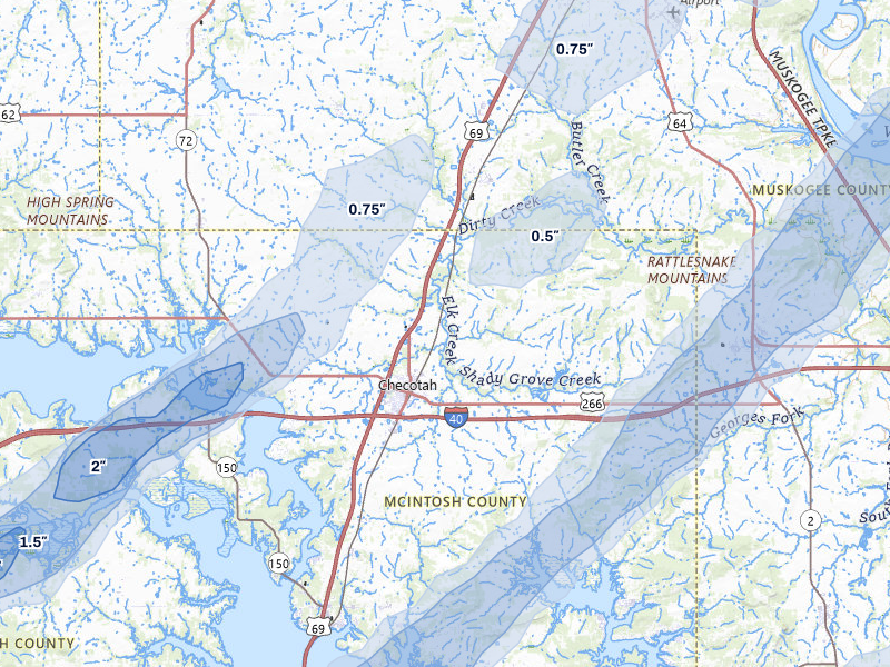 NEXRAD radar-signature map of the hail storm over Checotah, OK on Mar 4, 2026