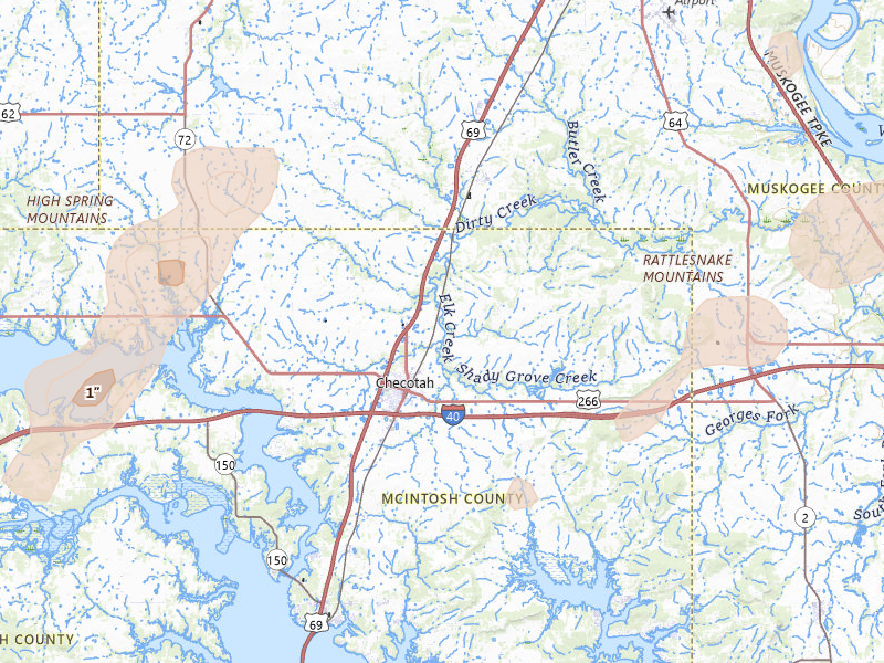 Radar-estimated hail-size map of the storm over Checotah, OK on Mar 6, 2026