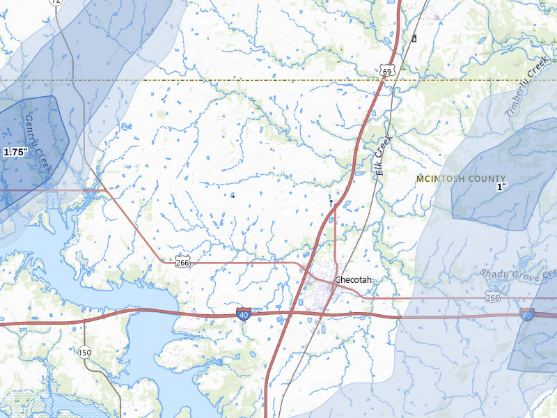 NEXRAD radar-signature map of the hail storm over Checotah, OK on Mar 6, 2026