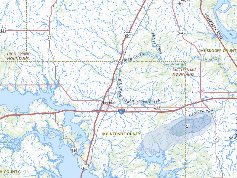 NEXRAD radar-signature map of the hail over Checotah, OK