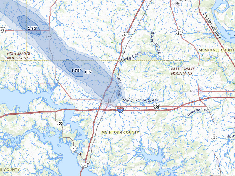 NEXRAD radar-signature map of the hail storm over Checotah, OK on Jun 1, 2026
