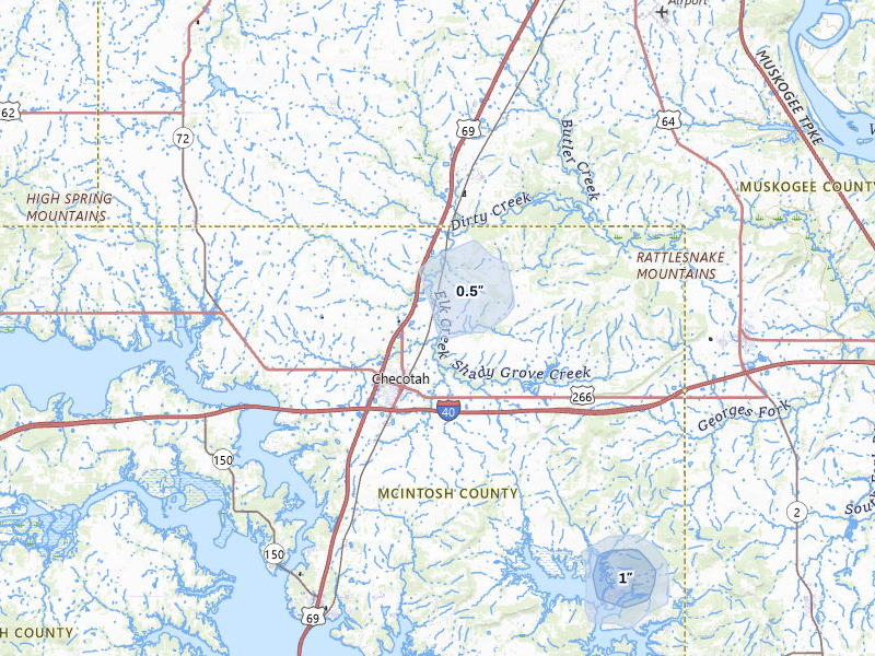 NEXRAD radar-signature map of the hail over Checotah, OK