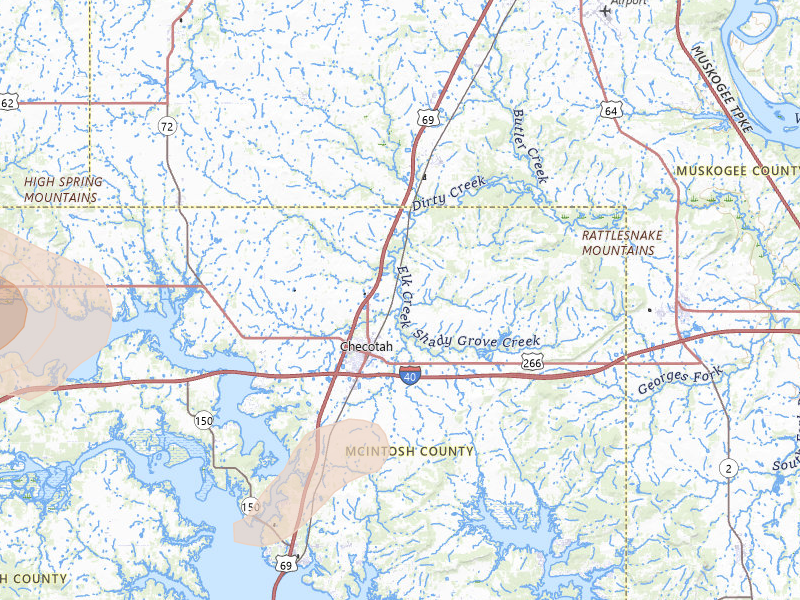 Radar-estimated hail-size map of the storm over Checotah, OK on Jun 24, 2026