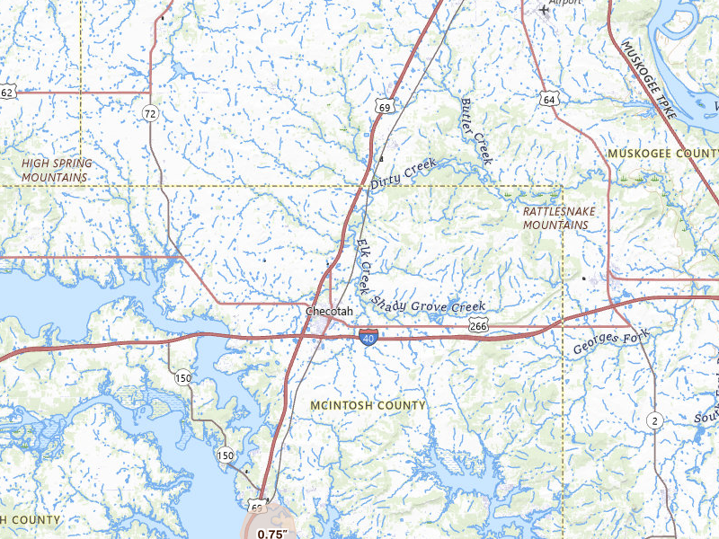 Radar-estimated hail-size map of the storm over Checotah, OK on Jul 2, 2026