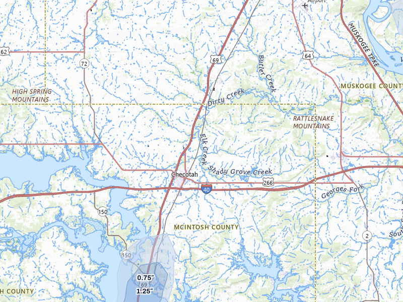 NEXRAD radar-signature map of the hail over Checotah, OK