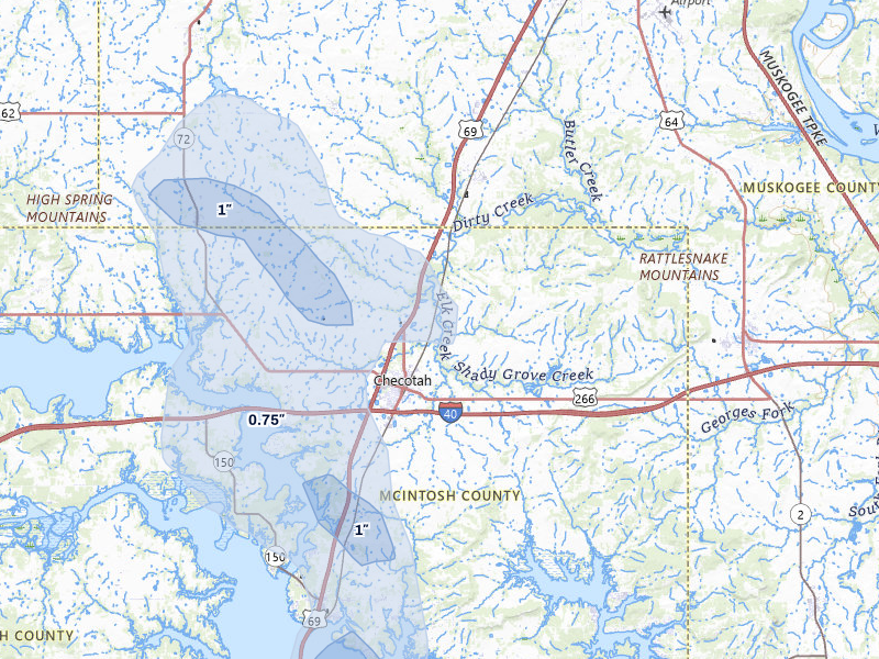 NEXRAD radar-signature map of the hail over Checotah, OK