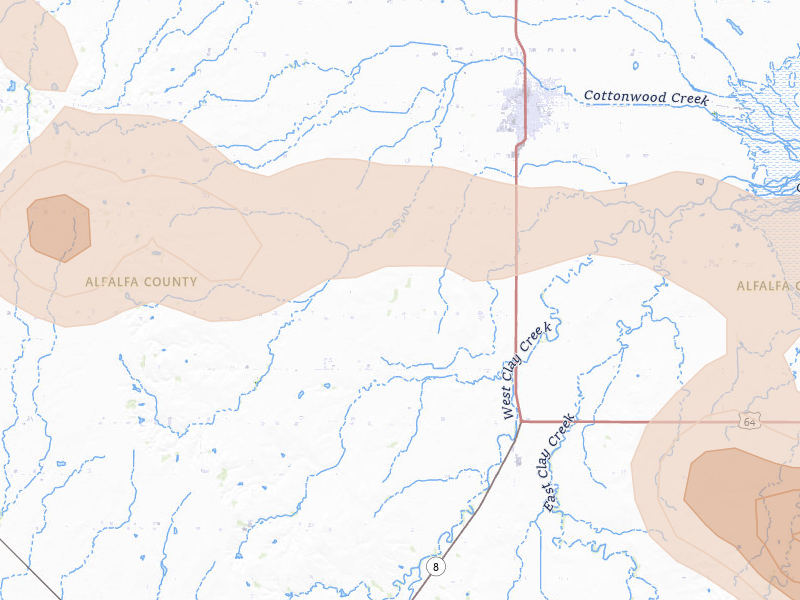 Radar-estimated hail-size map of the storm over Cherokee, OK on Jul 4, 2026