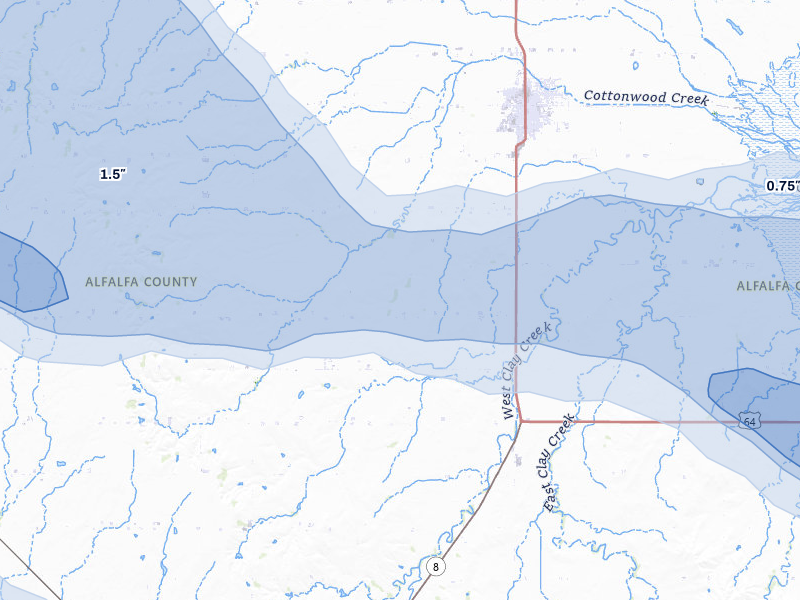 NEXRAD radar-signature map of the hail over Cherokee, OK