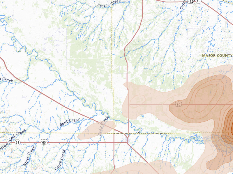 Radar-estimated hail-size map of the storm over Chester, OK on May 31, 2026