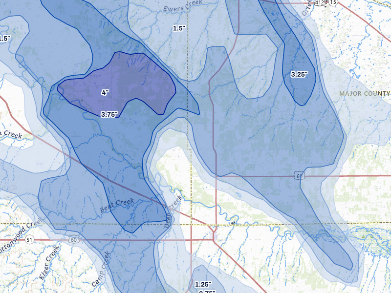 NEXRAD radar-signature map of the hail over Chester, OK