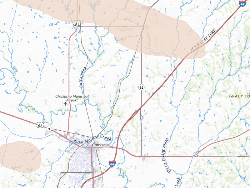 Radar-estimated hail-size map of the storm over Chickasha, OK on May 9, 2026