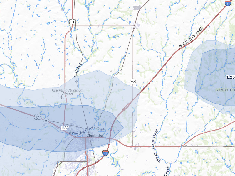 NEXRAD radar-signature map of the hail storm over Chickasha, OK on Jun 26, 2026