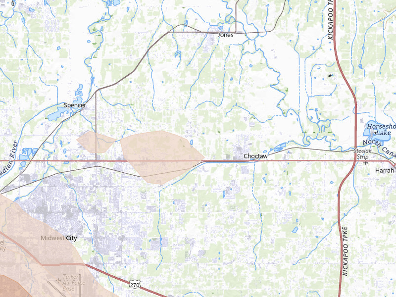 Radar-estimated hail-size map of the storm over Choctaw, OK on May 8, 2026