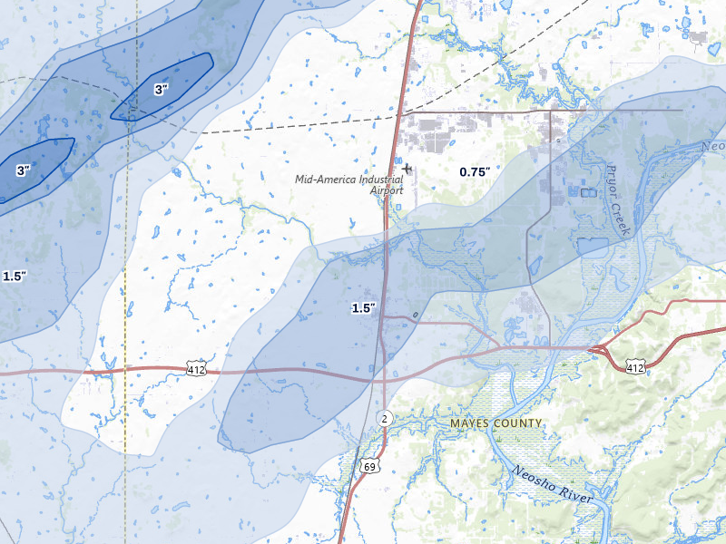 NEXRAD radar-signature map of the hail storm over Chouteau, OK on Mar 6, 2026