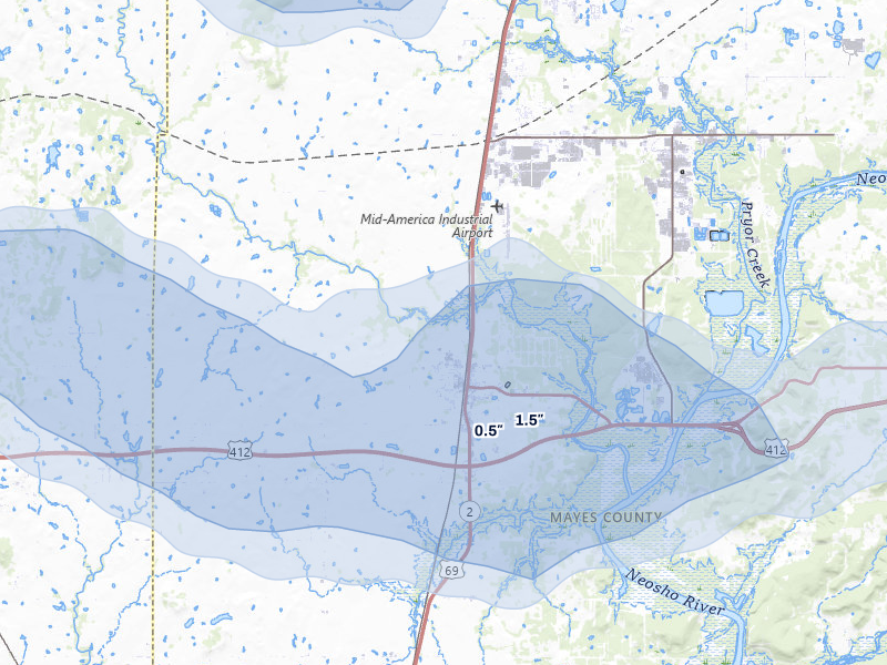 NEXRAD radar-signature map of the hail storm over Chouteau, OK on Jun 1, 2026