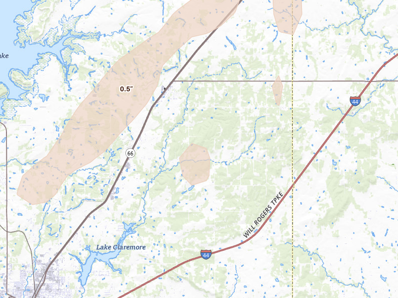 Radar-estimated hail-size map of the storm over Claremore, OK on Apr 3, 2026